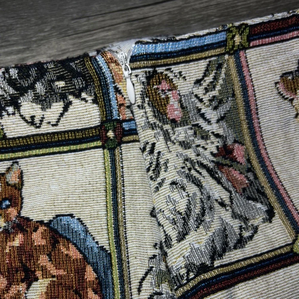 VTG Style Cat Tapestry Mini Skirt Medium Patchwork Novelty Woven Cottagecore - Picture 6 of 6